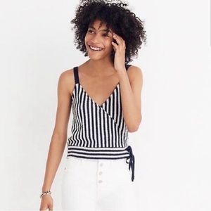 Madewell Striped Wrap Cropped Tank Top Navy Cream